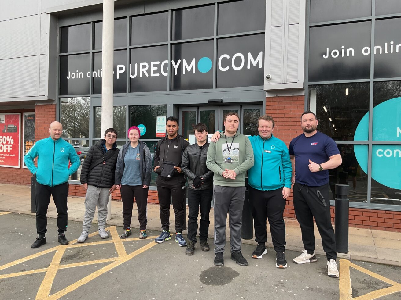 Steve (PureGym Manager), Emilio, George, Kai, Will, Jack, Jack (PureGym Assistant Manager), Aaron (Teacher in Charge of Sport and Recreation)