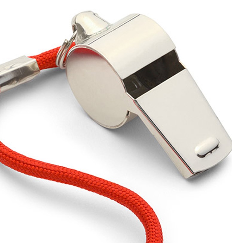 Photograph of a metal whistle