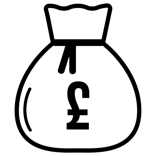 a graphic of a bag of money with a pound sign on it