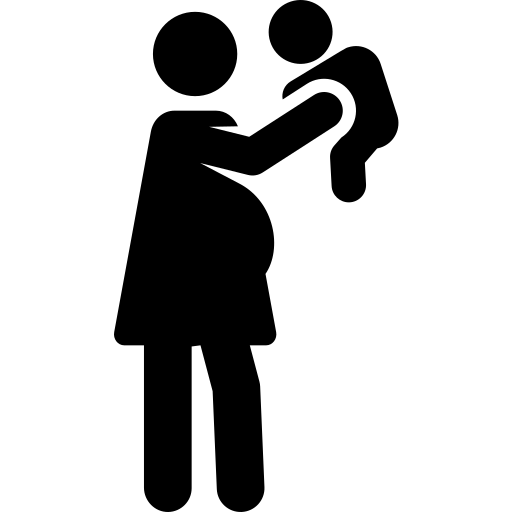 A graphic of a pregnant woman holding another child up in the air