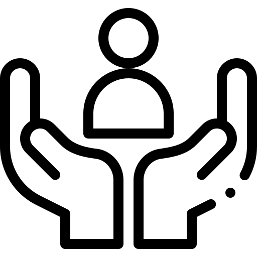 A graphic of a person being cupped by large graphic hands