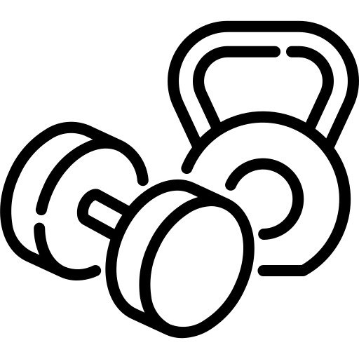 a graphic of two dumbbells