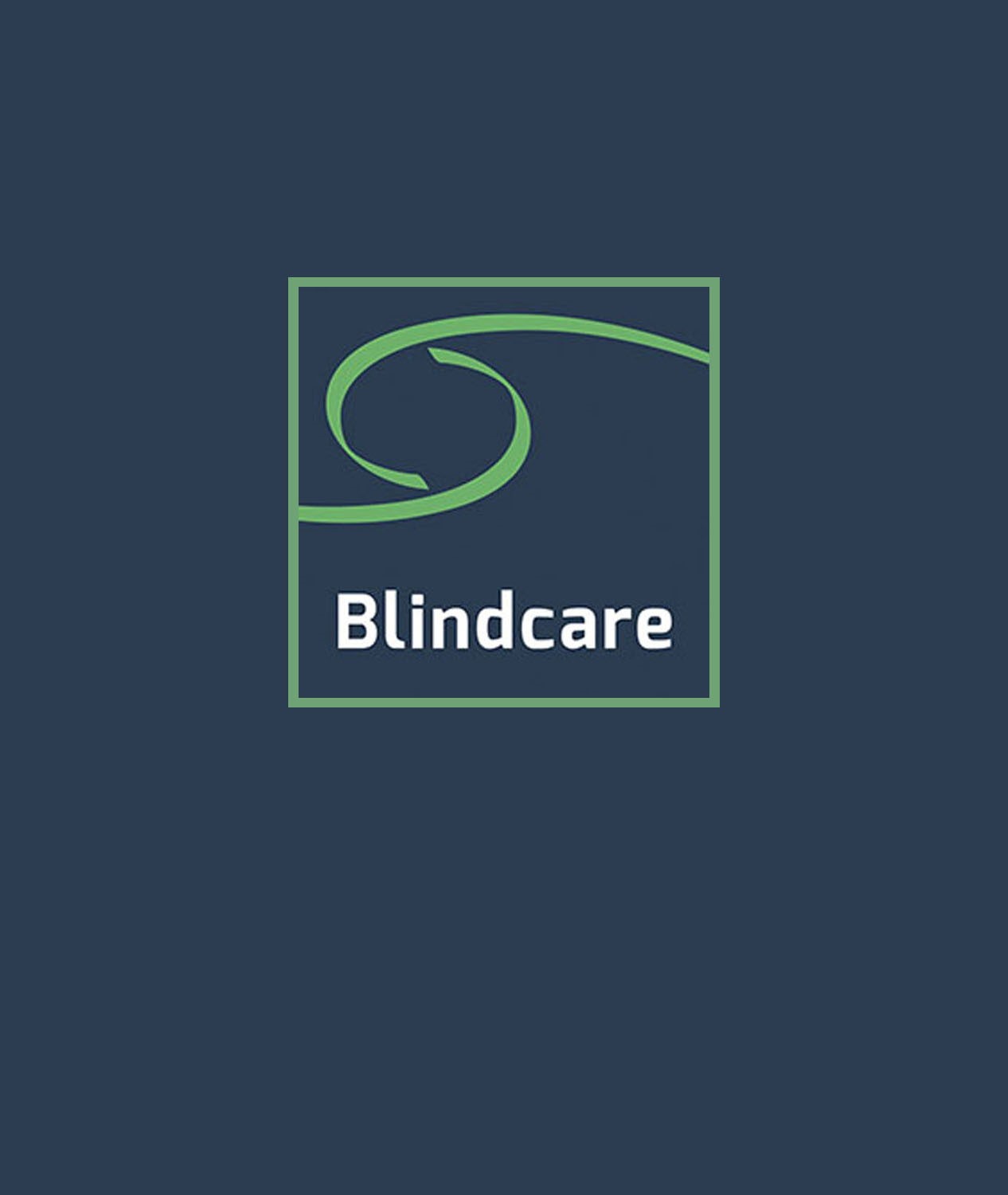 The Blindcare logo - two pale green flashes set in a square of dark green with the word Blincare written in white