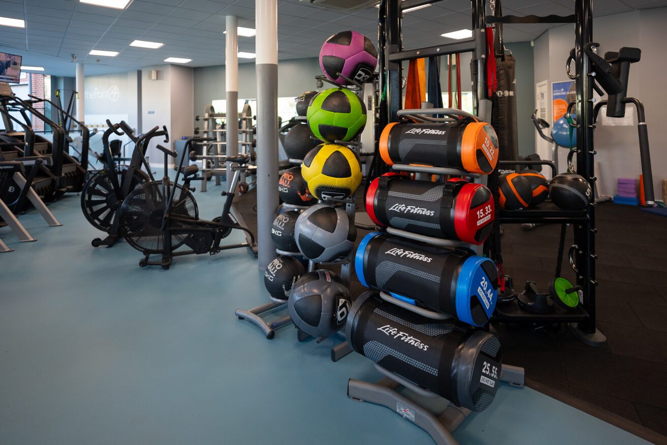 brightly coloured fitness apparatus in thePoint4 gym